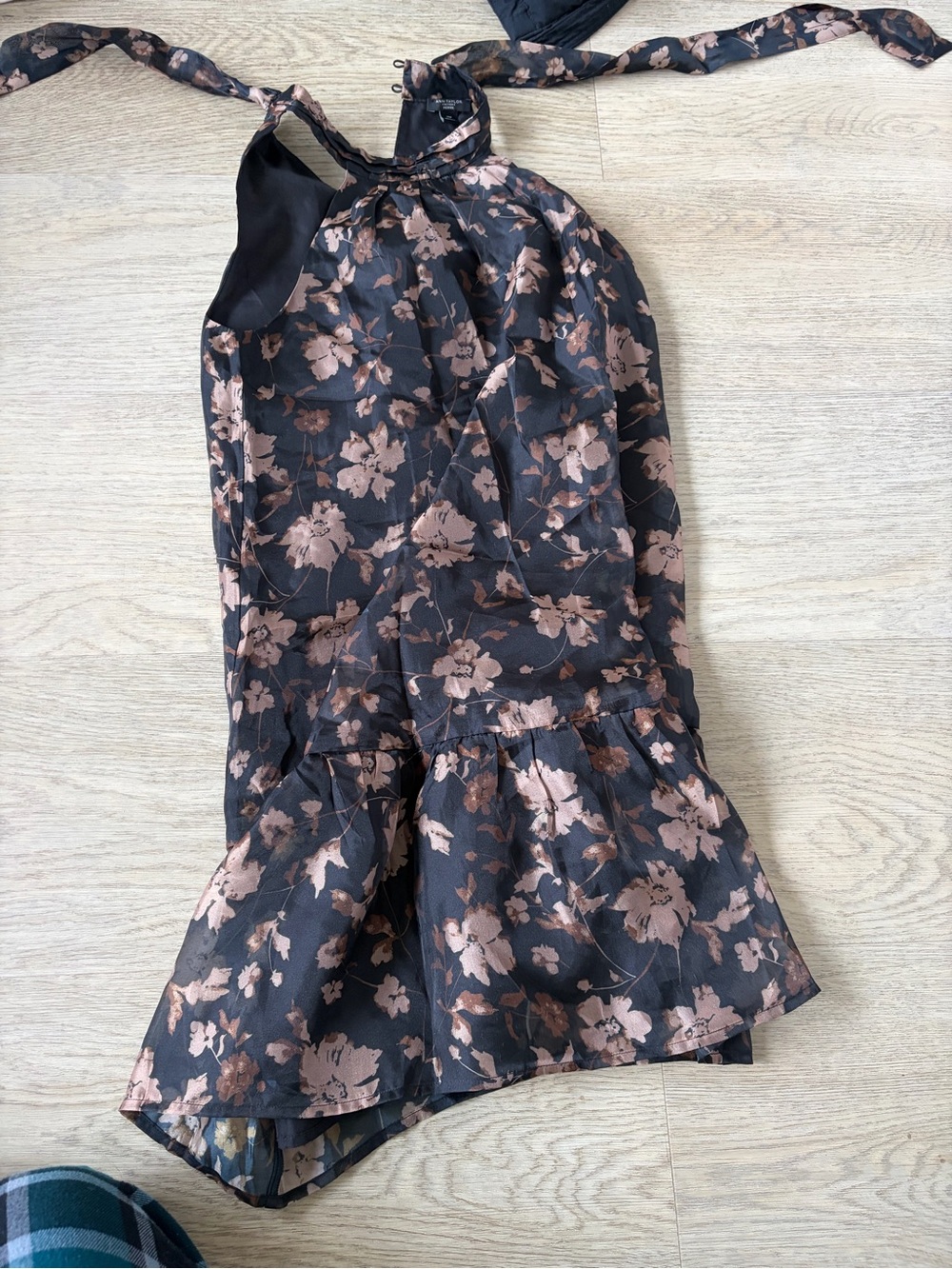 Black Floral Halter Dress with Pink Accents